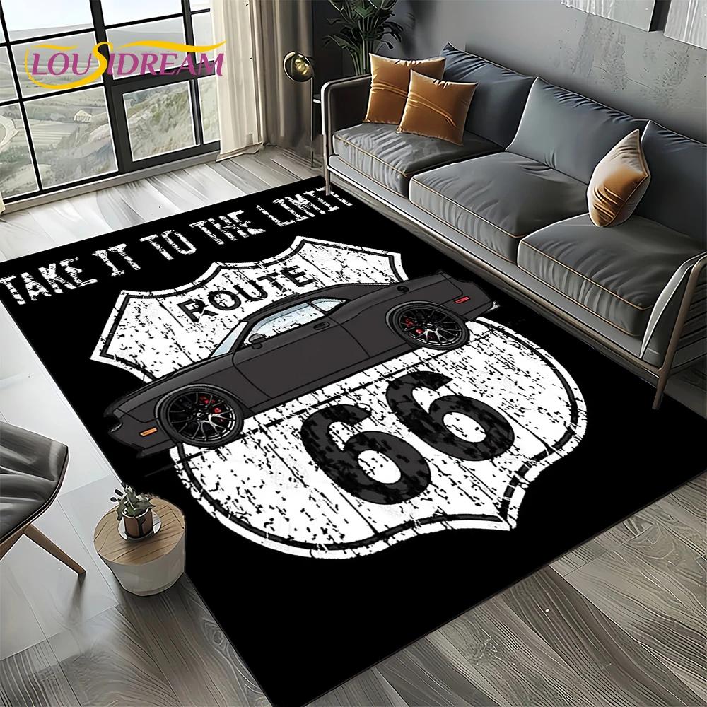 Route 66 Retro America Historic Mother Road,mãe EstradaCarpet Rug for Living Room Bedroom Home Sofa,Area Rug Non-slip Floor Mat