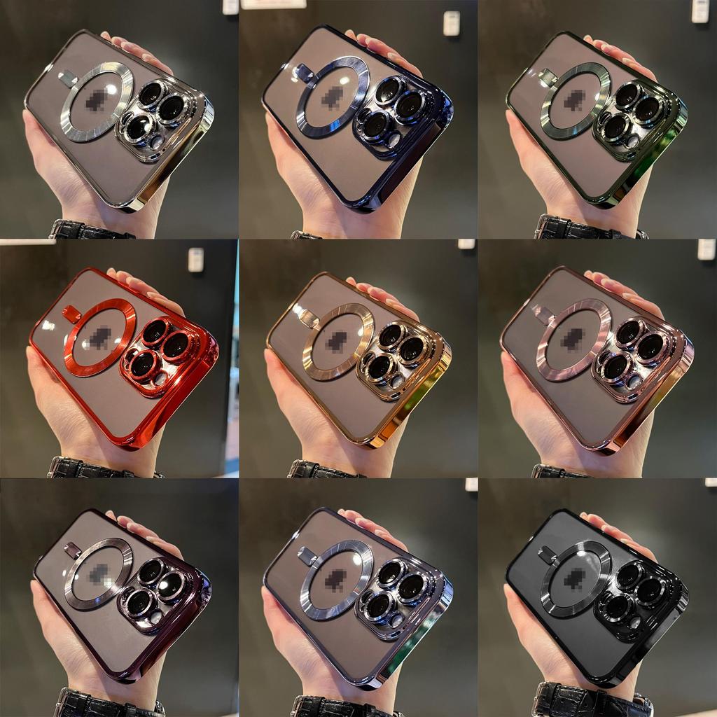 15 For Iphone Promax Magnetic Plating Clear Wireless Charging Shockproof Cover