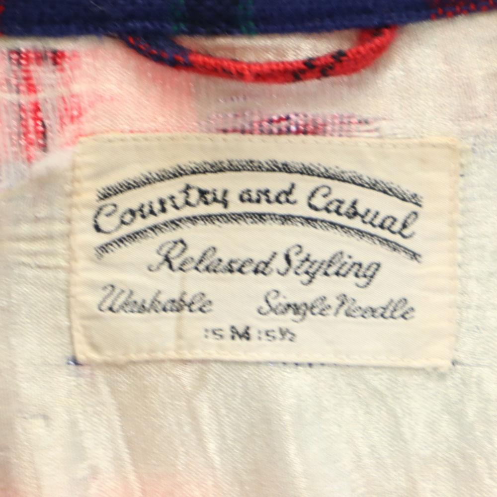 Country and Casual 60s Vintage Wool Blend Check Pattern Long Sleeve Open Collar Wool Shirt Men's Used