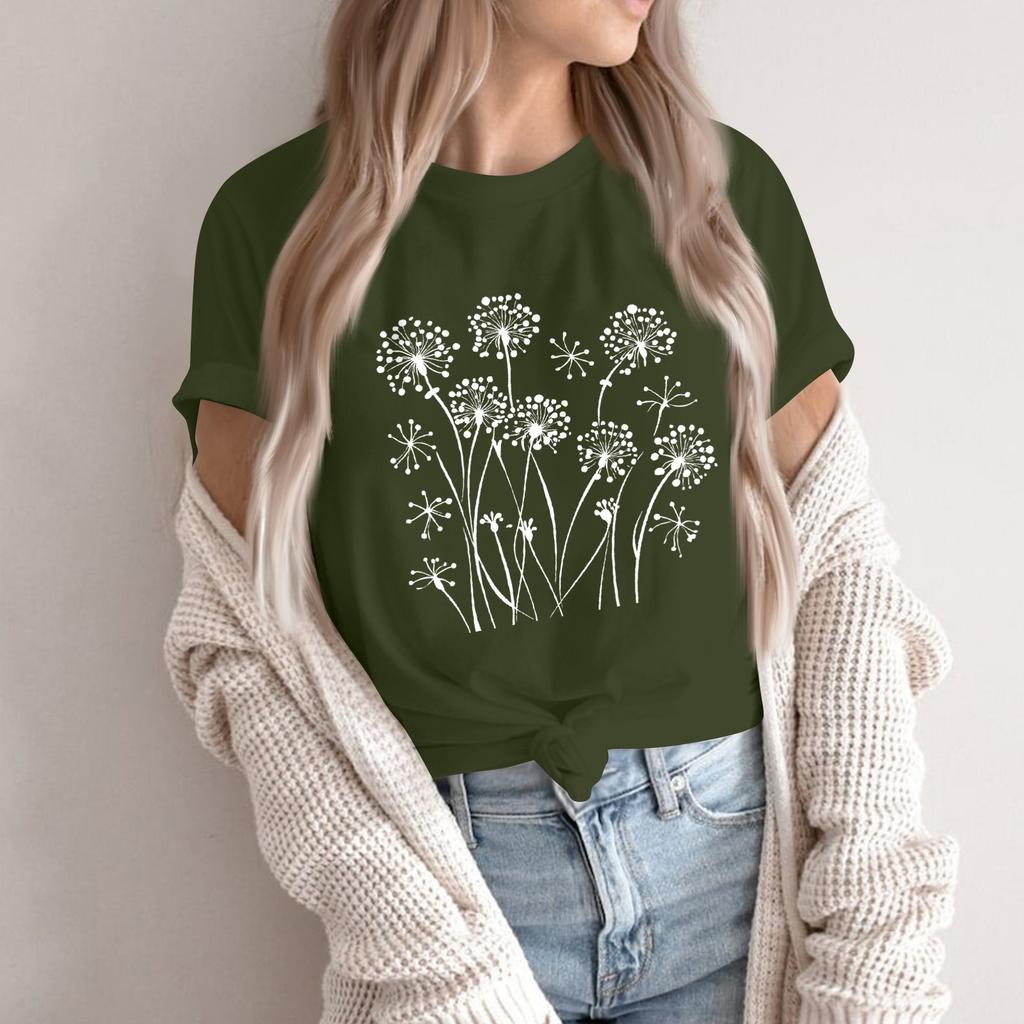 Women's Fashion Casual Printed Short Sleeve Round Neck Pullover Tops