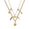 European Luxury Heart Multi-Pendant Double Layer 18K Gold-Plated Stainless Steel Necklace