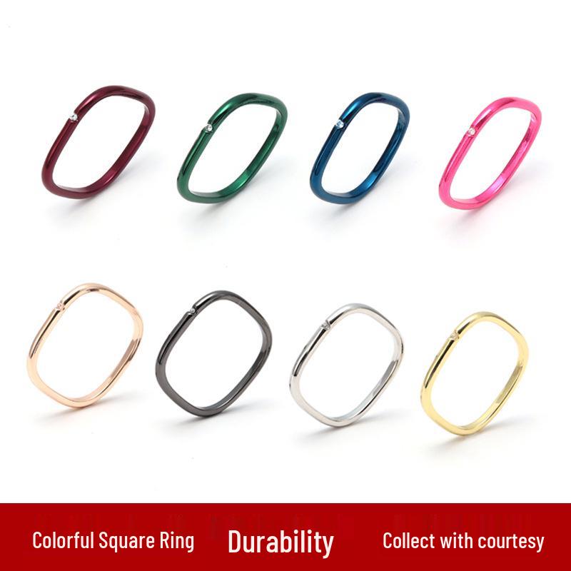 Women's Colorful Copper Zircon Square Ring - Simple Korean Style Valentine's Jewelry for Couples