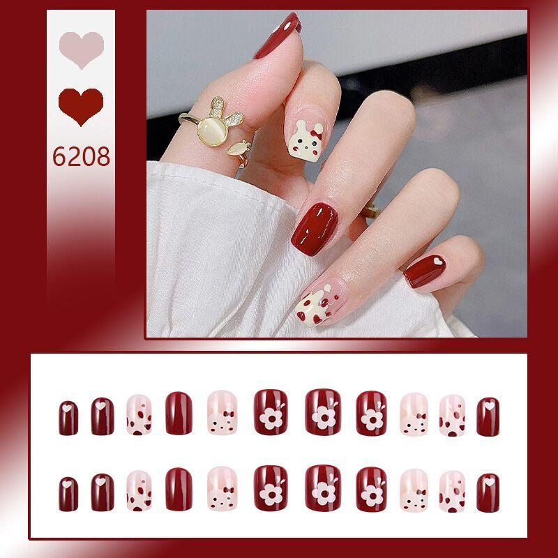 

New Arrival Children Bows Nail Stickers Fake Nails Kids Wear Short Armor Student White Detachable Nail Tip Cute White Rabbit Short