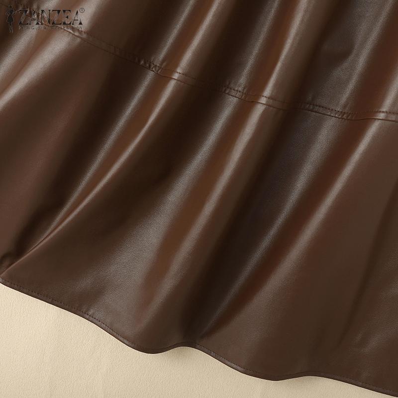 ZANZEA Women Casual Faux PU Leather A-line Long Skirts