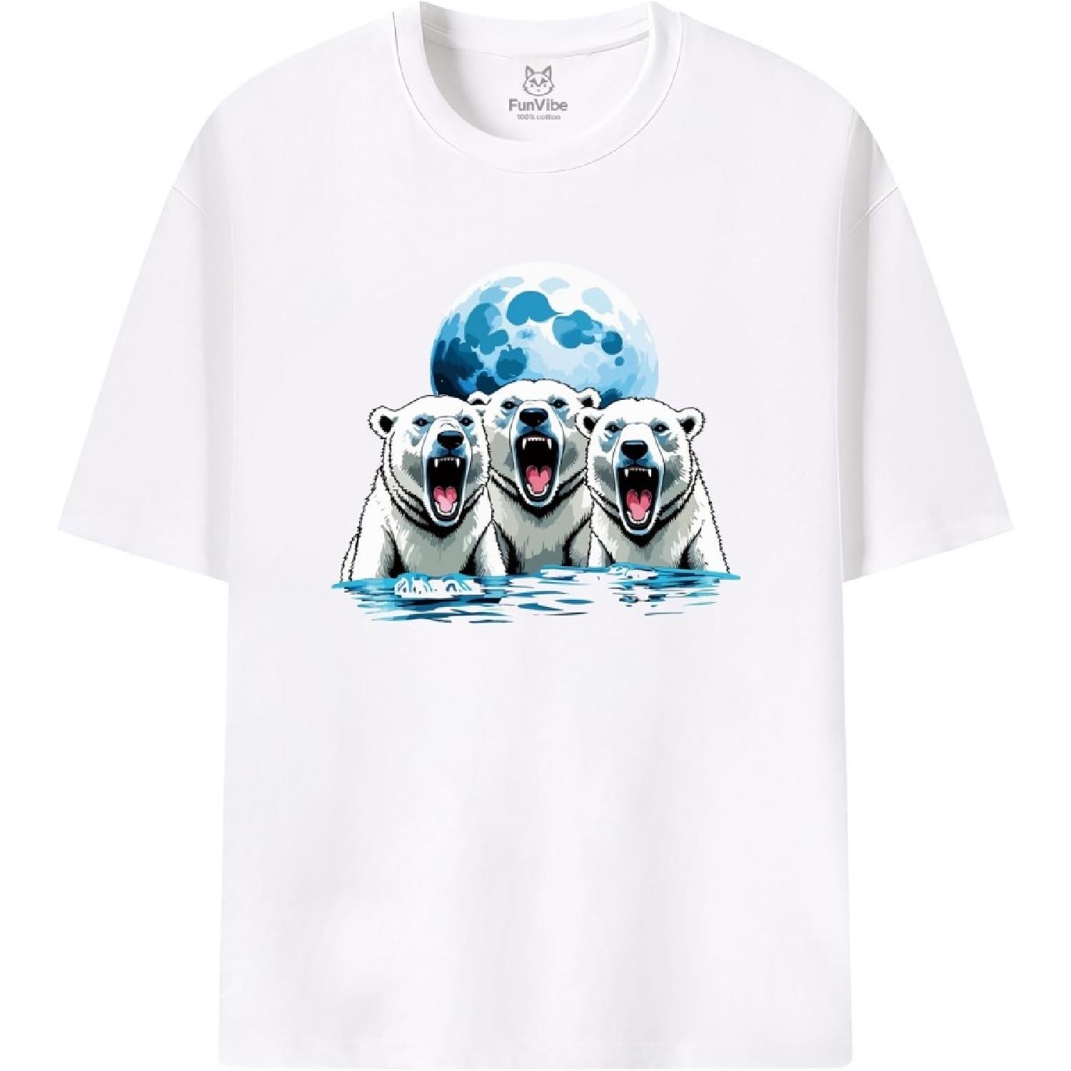 Fun Vibe Funny Animal Moon Synergy Series Shirt Three Cat Moon 3 Wolfs Graphic T-Shirt S