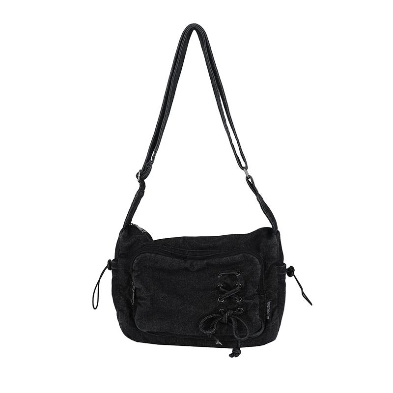 Джинсовая сумка кроссбоди женская сумка подмышку многокарманная сумка на плечо чёрный