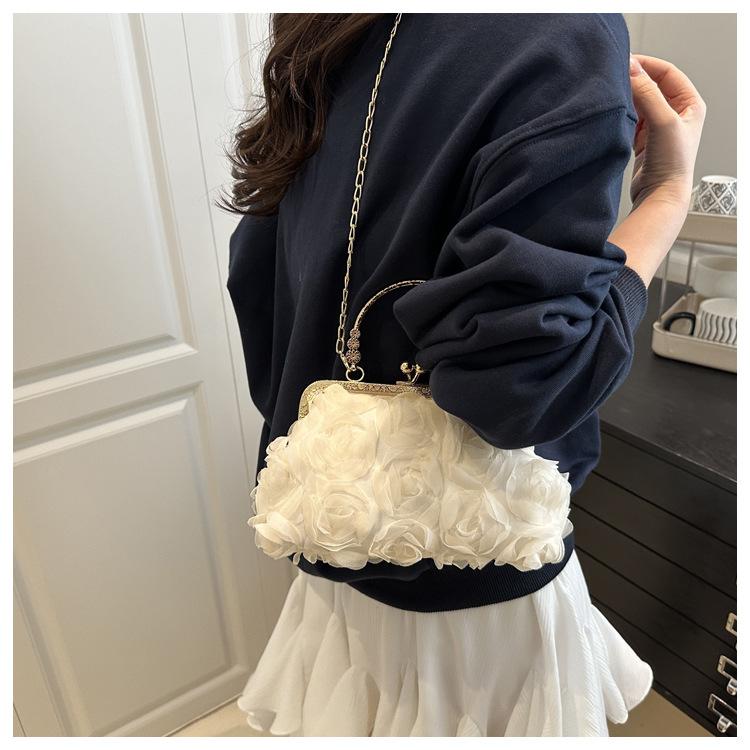 Elegant Rose Flower Evening Clutch Bag Women Fashion Chain Shoulder Bag Party Handbag Crossbody Purse