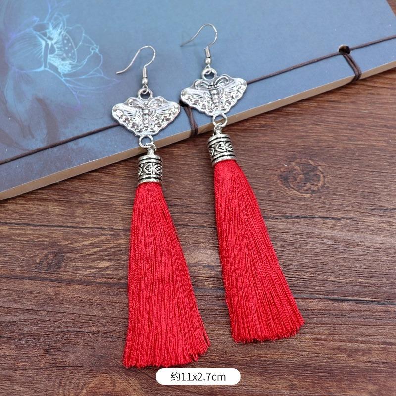 Vintage embroidery earrings hairpin classical temperament Miao peacock flower fringed earrings hair accessories set women