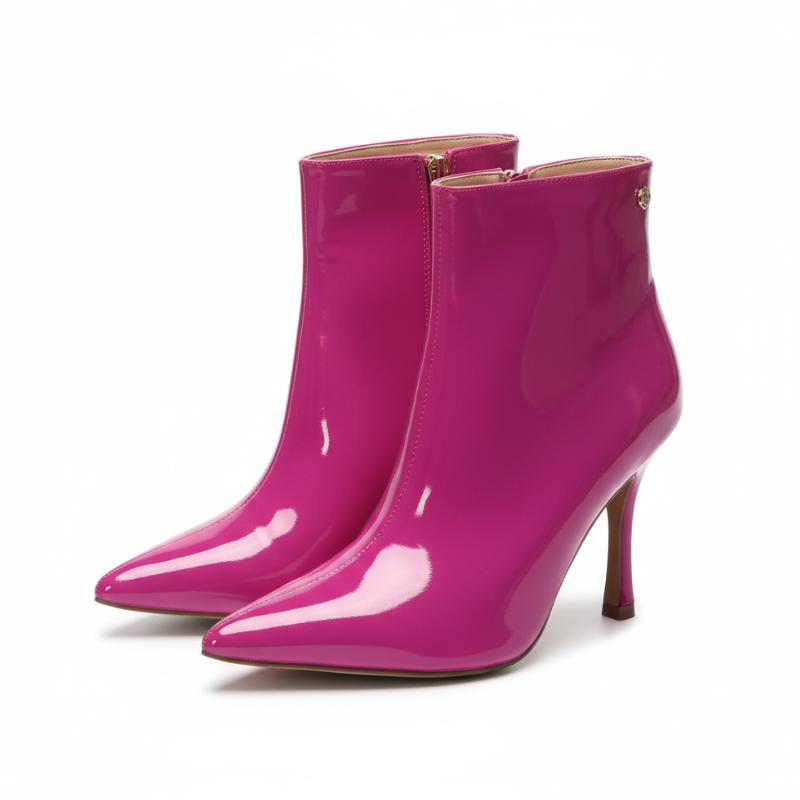 

Women s Patent Leather Ankle Boots Pointed Toe Stiletto High Heel Party Office Shoes Side Zip Nude Color Fashion Booties 40 рожевий червоний колір