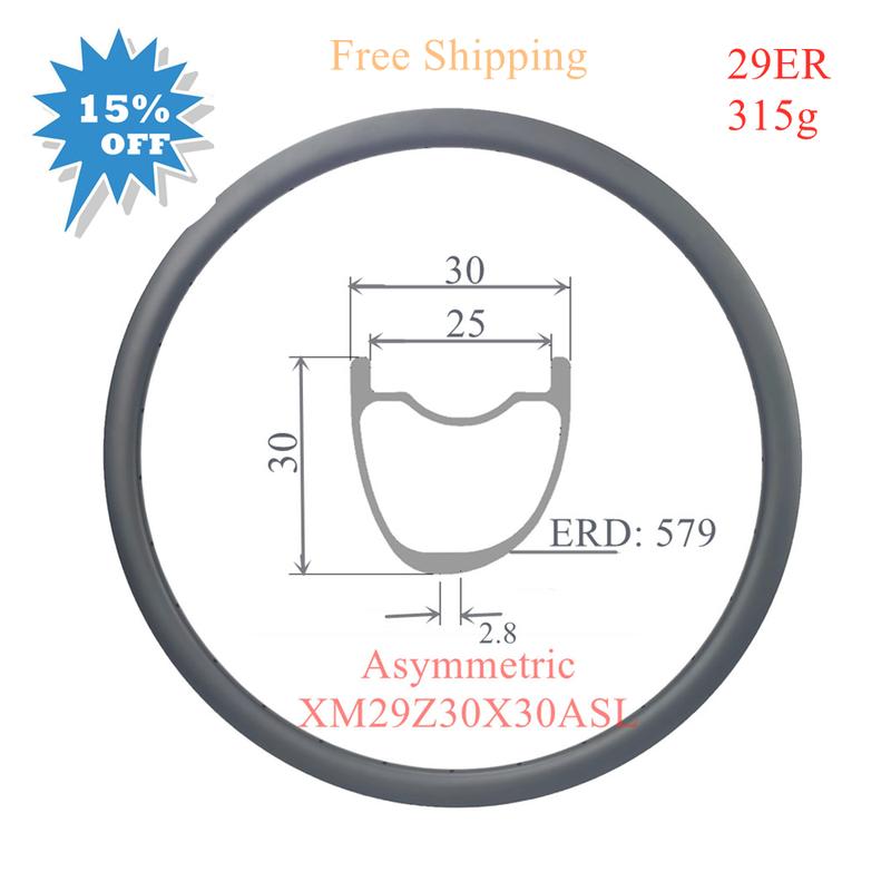 

Sales! Special Offer 315g 29er Carbon Rims 30mm width 30mm high MTB rims Asymmetric rims Carbon MTB Ring super light fast ship 30X30 Matt 28H