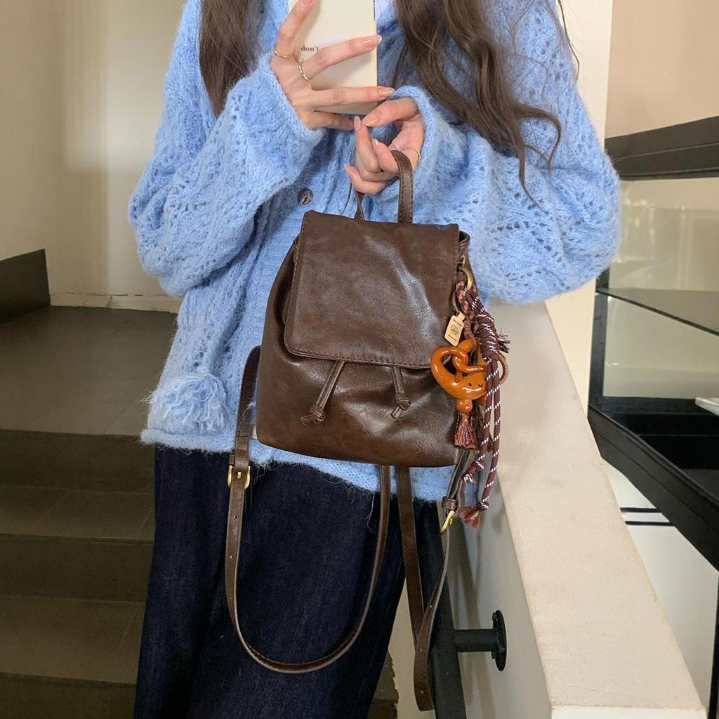 Rucsac mic retro american maro din piele PU - Geantă de umăr versatilă cu textură moale pentru navetă