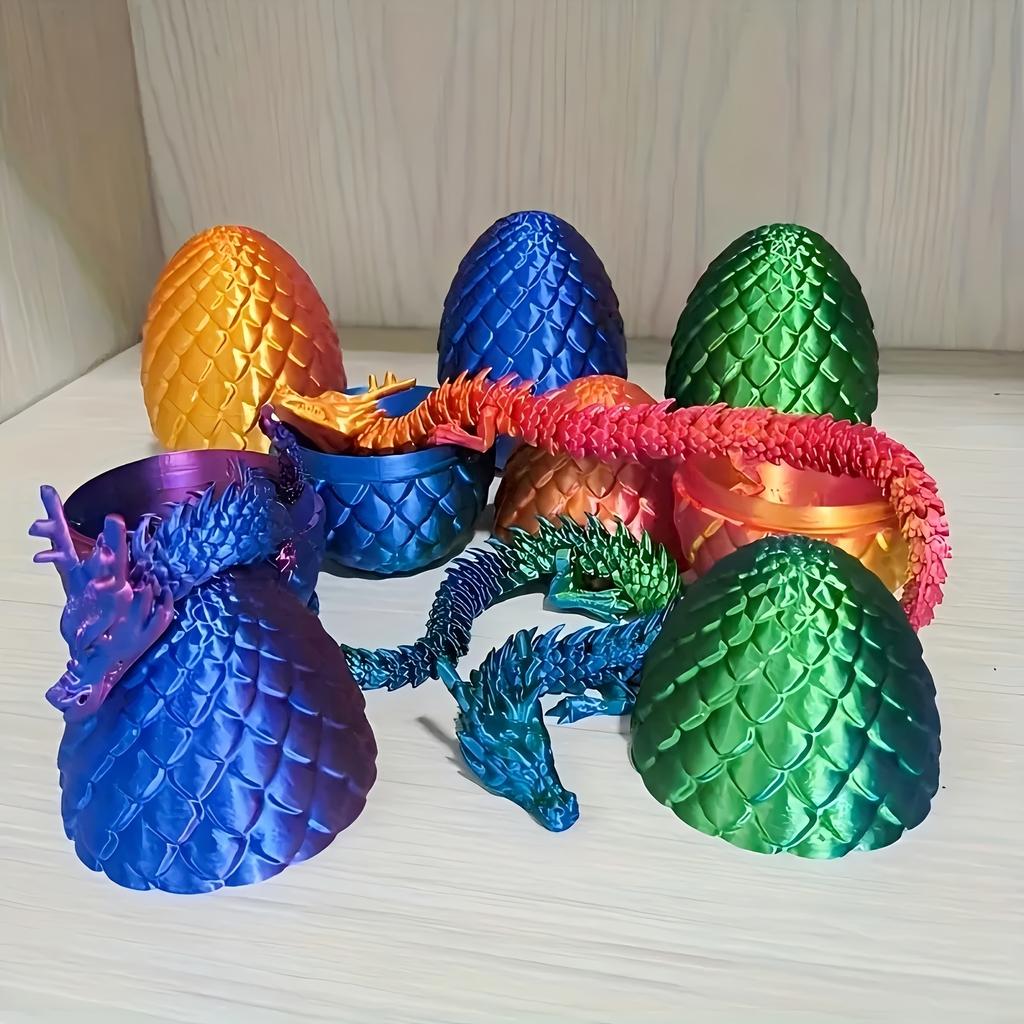 A Set of 3D Printed Chinese Dragon and Surprise Egg with Movable Joints - Colorful Home Office Decorative Desktop Ornament for All Kinds of Room