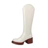 Mode Neue Herbst/Winter Damen Schuhe Spaltleder Damen Stiefel Runde Zehe Klobige Stiefel Einfarbig Kniehohe Stiefel Damen Plateau Schuhe Damen