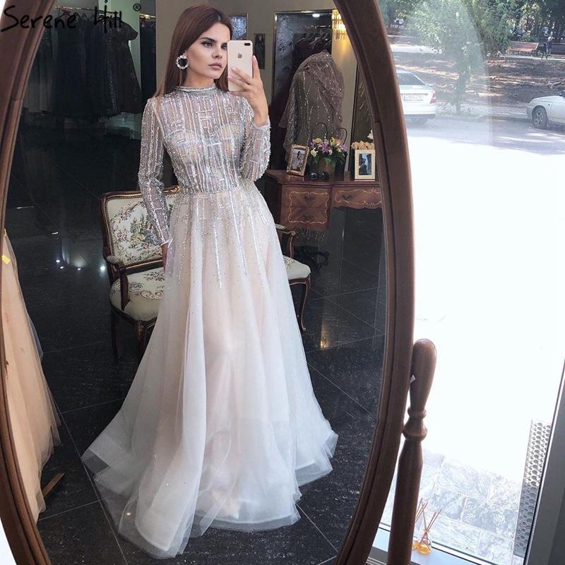 High-end evening dress female slim noble gradual change red long dress temperament celebrity banquet host long sleeve LA10111