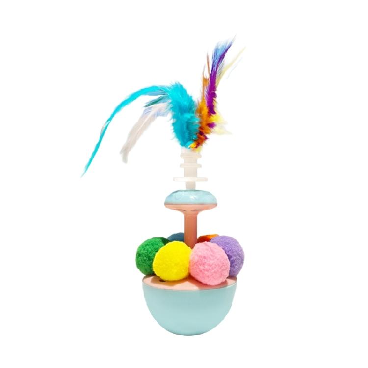 

Cats Teaser Toy With Colorful Feathered Auto Righting Plastic Base Wobble For Active Kitten Indoor Hunting Simulation синій