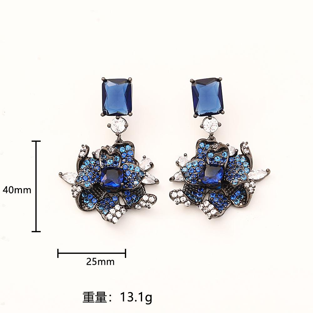European American Style Zircon Flower Stud Earrings, Statement Fashion Jewelry for Women, Elegant Luxury Glam Earrings