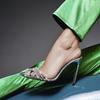 Sandales à talons aiguilles croisées à bande étroite et strass pour femmes, escarpins pointus et transparents en PVC avec bride arrière, chaussures de banquet et de club