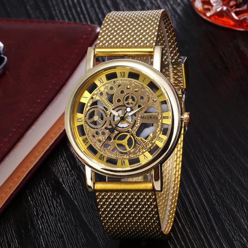 Men's Fashion Mesh Band Quartz Watch - Hollow Design, Non-Mechanical, Casual Style