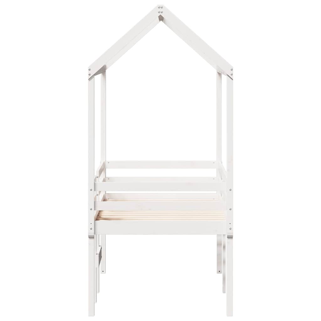 High Bed with Roof White 90x200 cm Solid Pine Wood