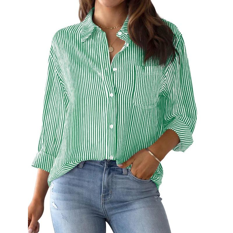 

QICED Women s Fashion Casual Long Sleeve POLO Neck Blouses & Shirts Unique design XS зелёный