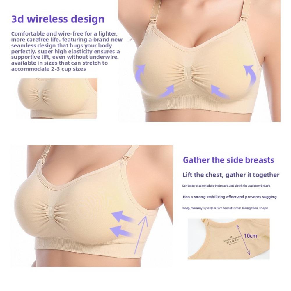 Women's Plus Size Maternity Nursing Bra, Front Open Wireless Push Up Seamless Breastfeeding Lingerie