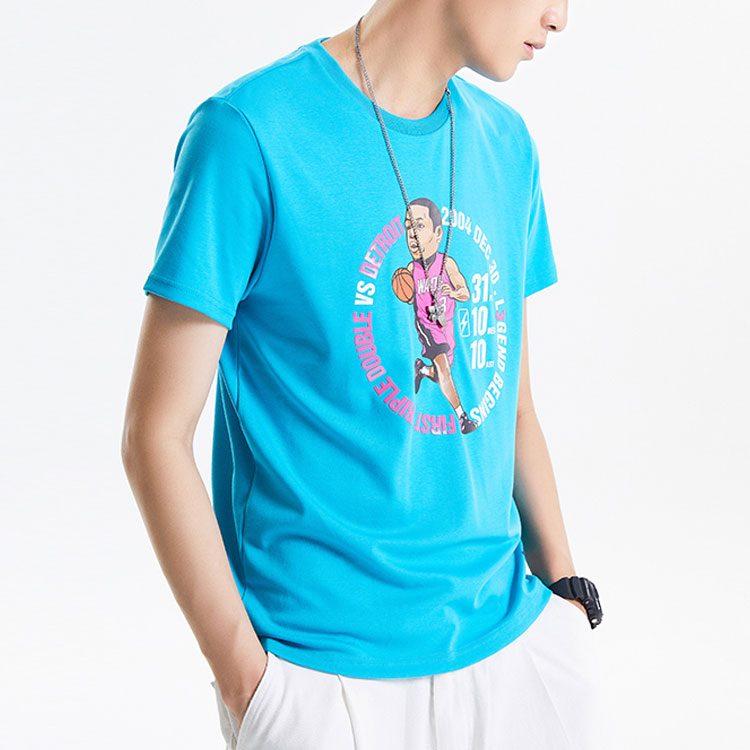 Li Ning Wade Collection T Shirts Men's Blue Crew Neck Moderate Straight Fit AHSQ475-4