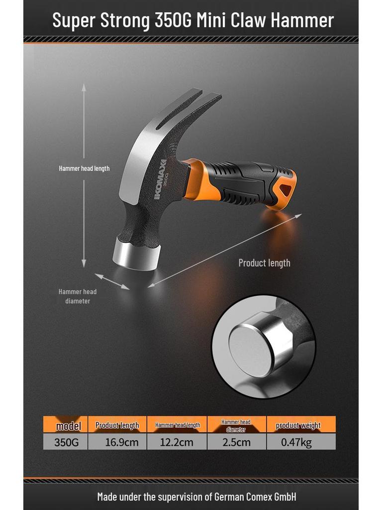 Claw Hammer for Woodworking: One-Piece Iron, Handmade Mini Small Hammer, Special Steel, Perfect for Household Use.