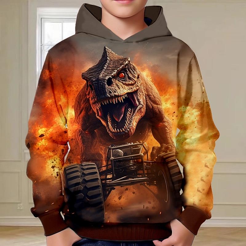 

Boys 3D Dinosaur Hoodie Pullover Long Sleeve 3D Print Fall Winter Fashion Streetwear Cool Kids 3-12 Years Outdoor Casual Daily Regular Fit 110cm