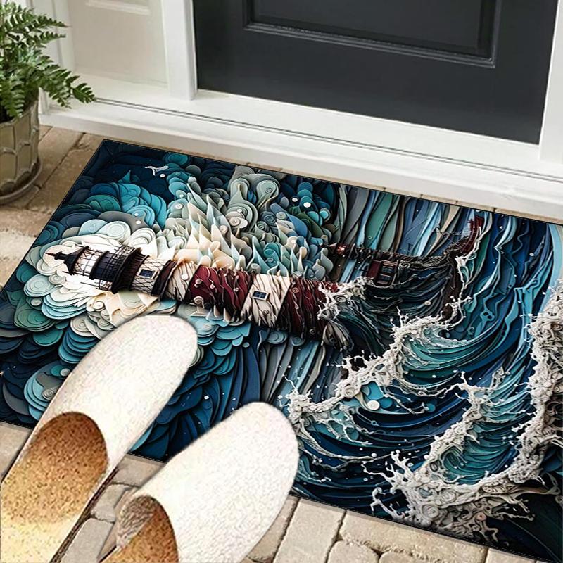 Lighthouse In Stormy Sea Office Rug Chair Mat, Entryway Carpet, Suitable for Front Door, Bedroom, Living Room, Desk, Holiday Gift