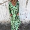 Women's Long Dress V-neck Long Sleeve Maxi Dress Loose Leopard Print Dress