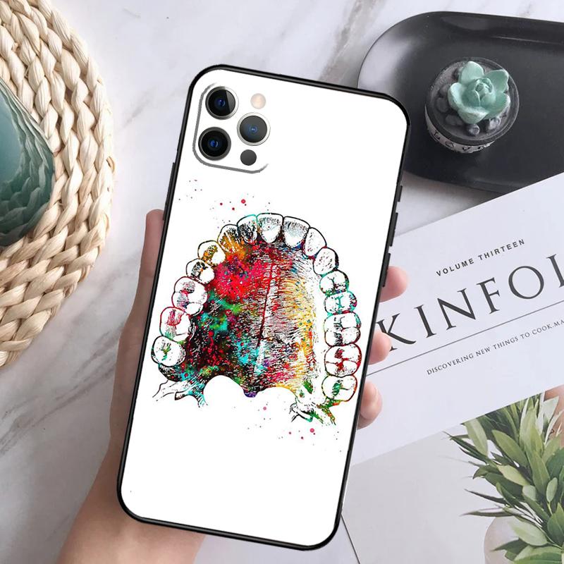 Dentist Tooth Pattern Phone Case For iPhone 15 14 13 12 11 16 Pro Max Plus Mini 7 8 X XS Max XR Back Cover Shell
