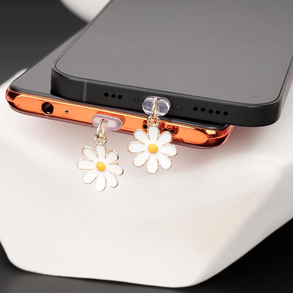 1pc White Daisy Metal Charm Dust Plug for IPhone/Type-c Phone Charging Port Decoration Pendant