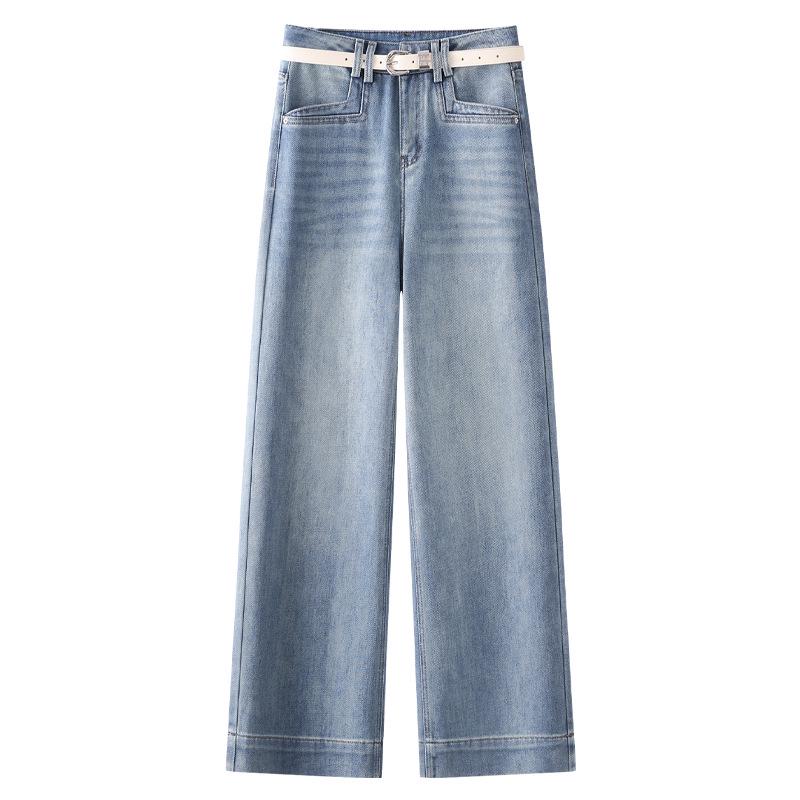 

Women s Light Blue Retro Straight-Leg Jeans - 2025 Spring & Autumn Collection, Loose Fit, Nine-Point Wide-Leg Style 4XL