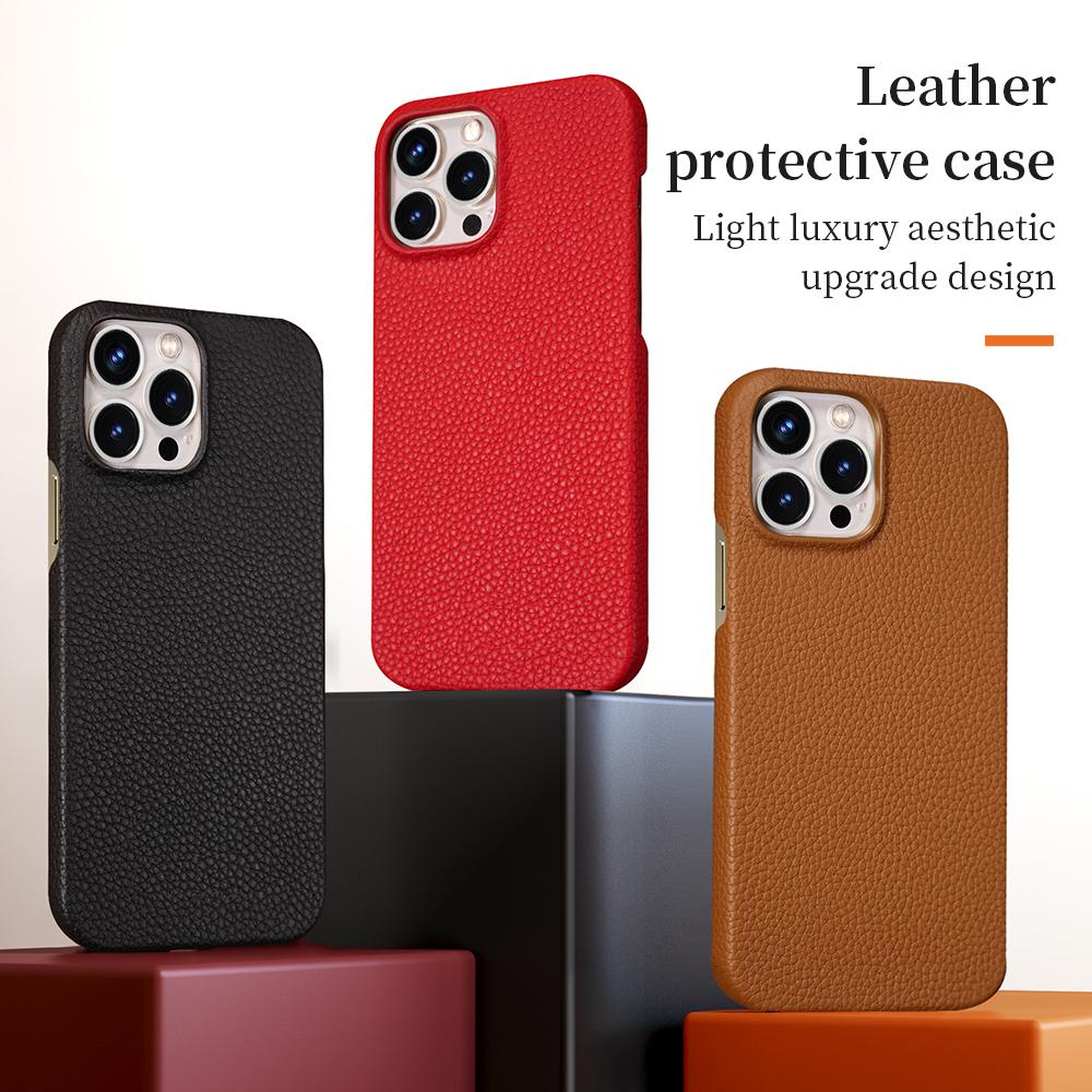 Luxury Lychee Genuine Leather Case for iPhone 13 Pro Max 13 Mini Shockproof Cowhide Back Cover Clearance Sale Premium Funda