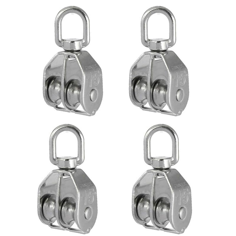 Rocaris 2 Pack M50 Lifting Double Pulley Block 304 Stainless Steel Crane Swivel Hook Double Pulley Roller Loading