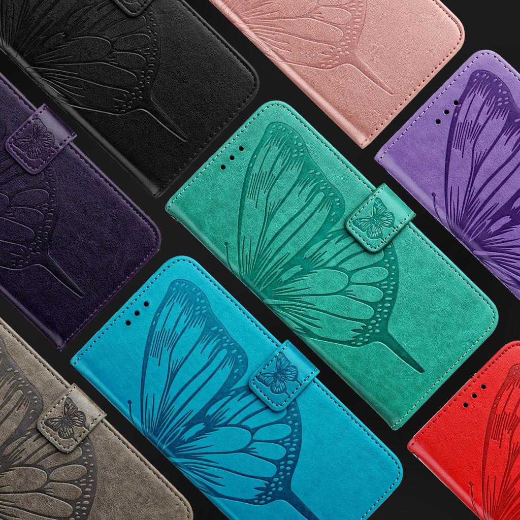Suitable for iPhone 17 PRO Embossed Large Butterfly Case, Apple 15/16, Samsung S25U Card Slot Flip Leather Case