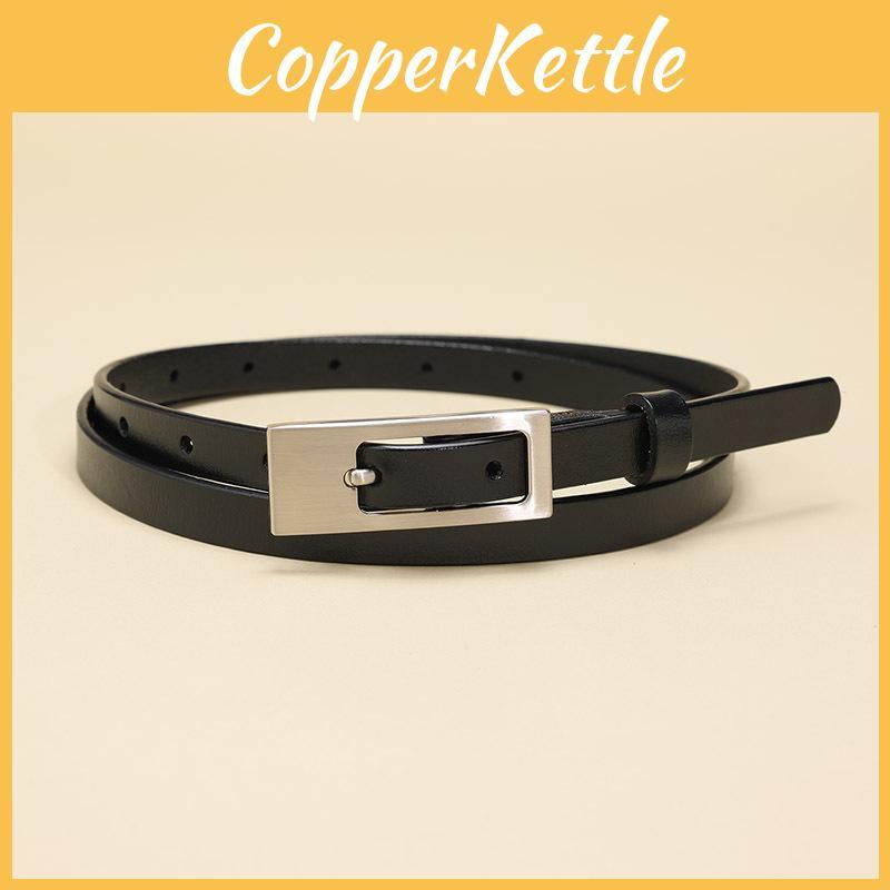 Simple Solid Color Silver Buckle Decoration Women Slim Waist Belt For Work And Fashion Outfits