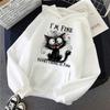 Unisex 2025 Autumn Winter Y2k Sweatshirts Casual Hooded Clothes Kawaii Pullovers I'm Fine Everything Is Fine Sarcastic Cat Printed Tops