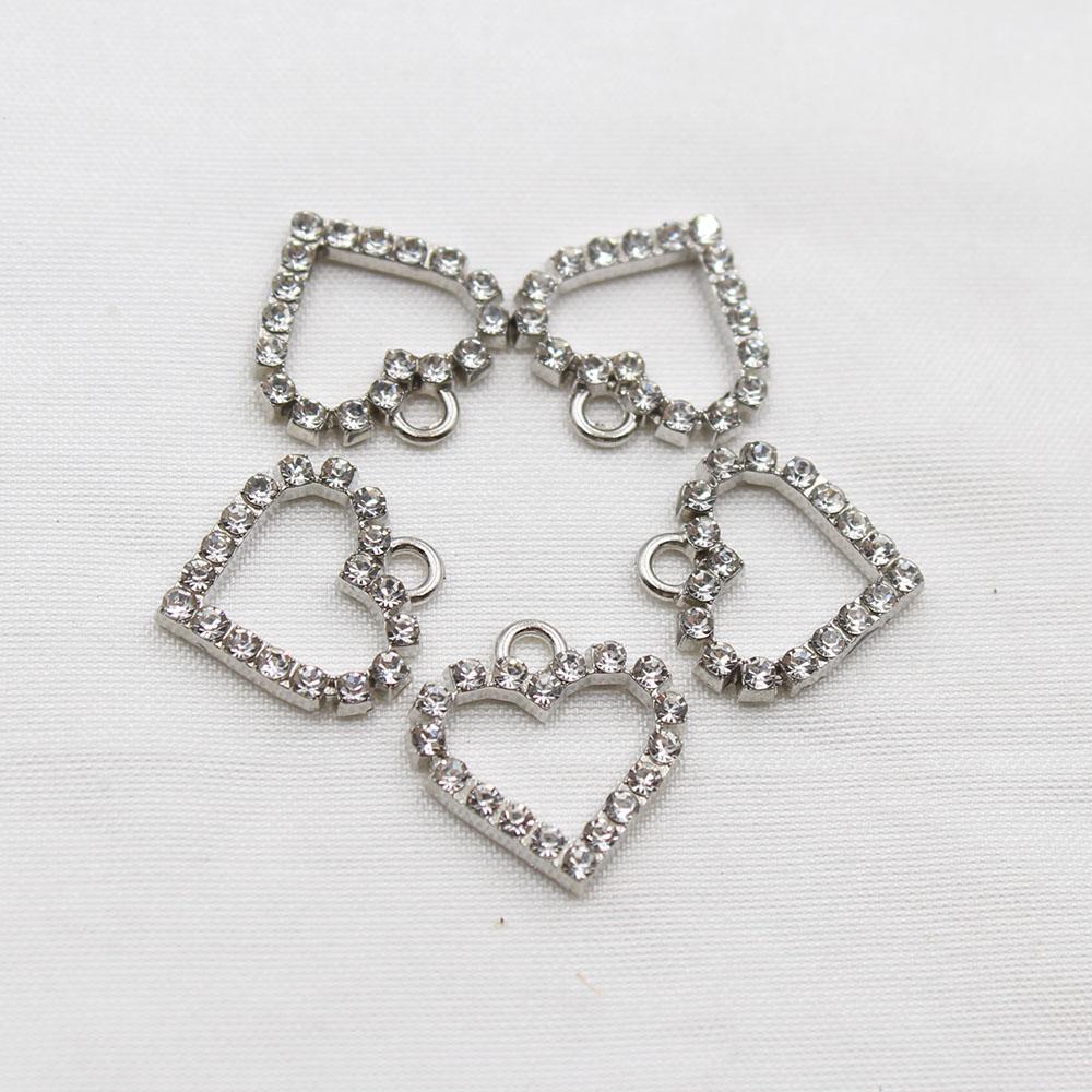 10 Pieces of 15 * 16mm Peach Heart with Loop Rhinestone Pendant, Handmade Necklace Decoration, Clothing, Wedding Decoration
