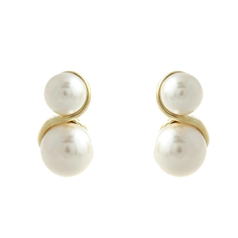 

[Vantaine] VINGTAINE double pearl wave earrings earrings wedding After-party P1305 (gold/earrings)