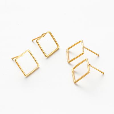 10PCS Laiton Plaqué Or 14K 18K Boucle d'Oreille Carrée Creuse 12mm Clous d'Oreille Crochets Pour Fabrication de Bijoux DIY