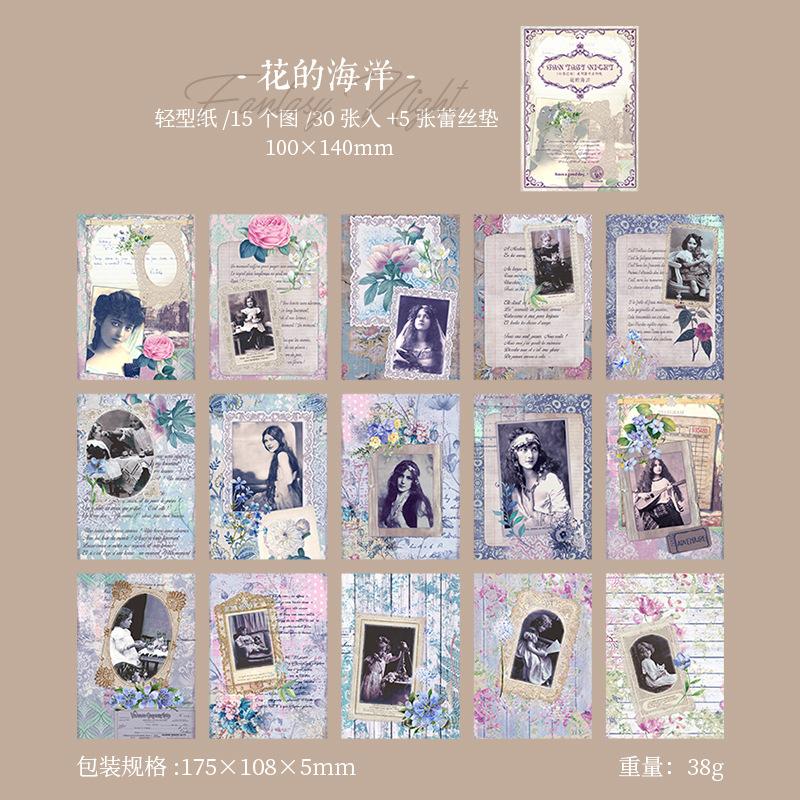 35 Sheets Vintage Lace Figure Material Paper, Art Retro Style Journal Collage Decor Paper, Student Diary Album DIY Background