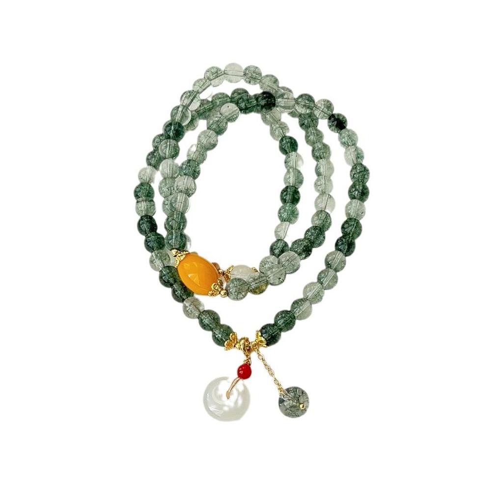 Women's Natural Green Phantom Crystal & Agate Beaded Bracelet - New Chinese Style