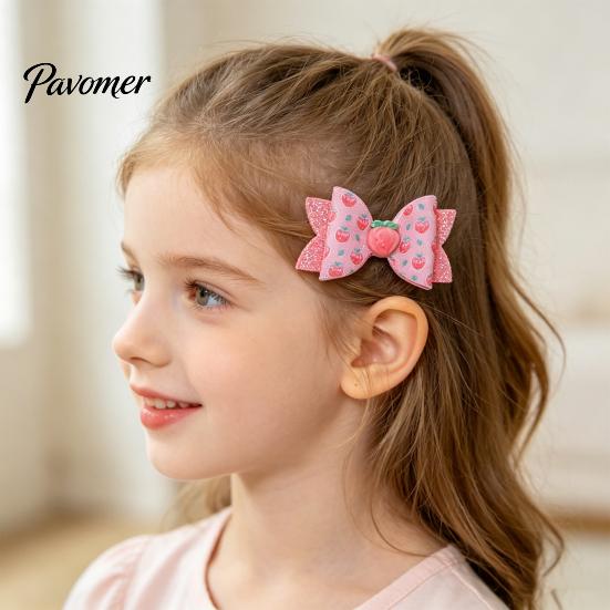 Girls Hair Accessories for Summer Cute Fruit Bow Clip, Artificial Leather Clips, Decorative Pins with Clips Matching Outfits