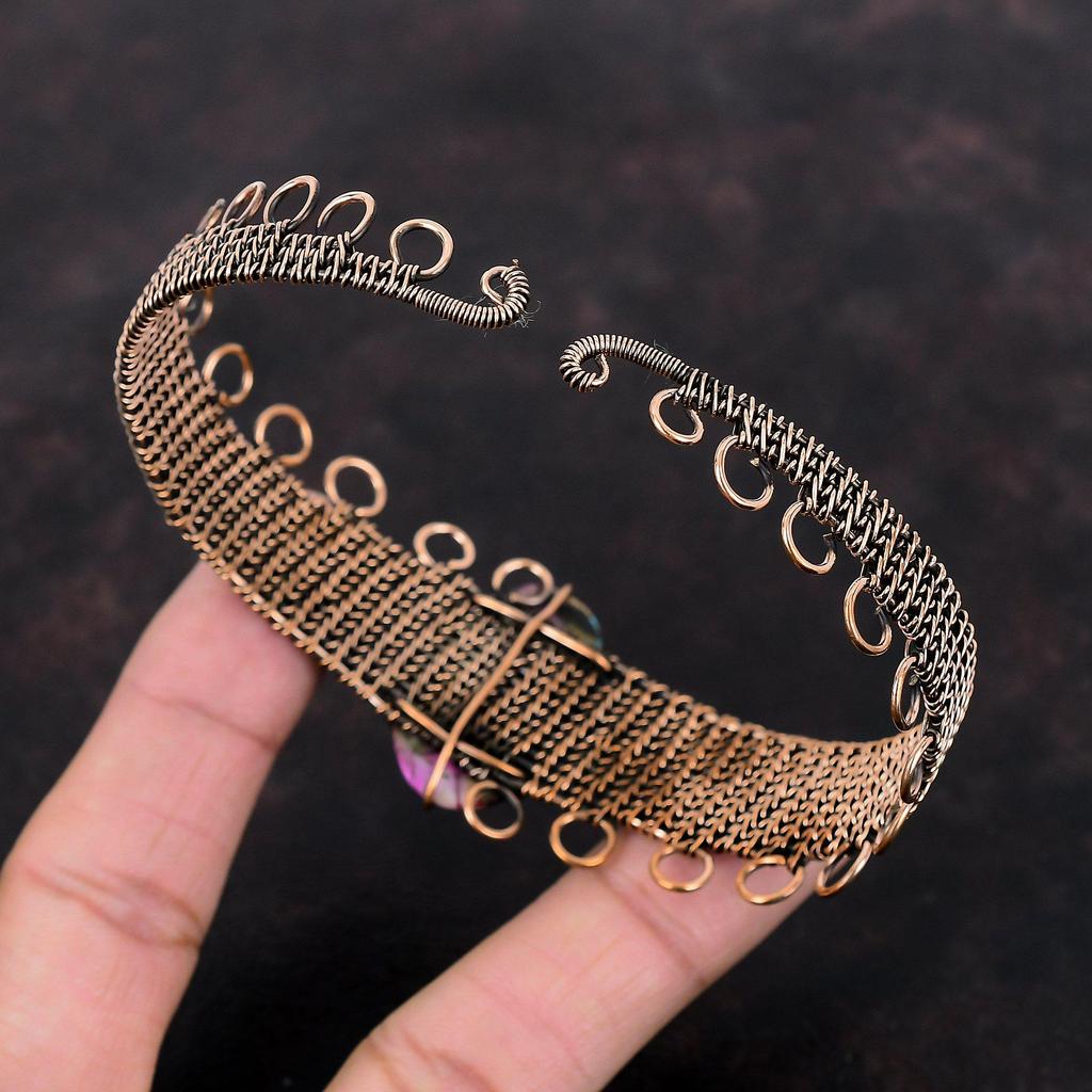 Kingman Pink Dahlia Turquoise Bangle Copper Wire Wrapped Gemstone Cuff Bracelet Adjustable Bangle Handmade Copper Wire Jewelry Wedding Gift