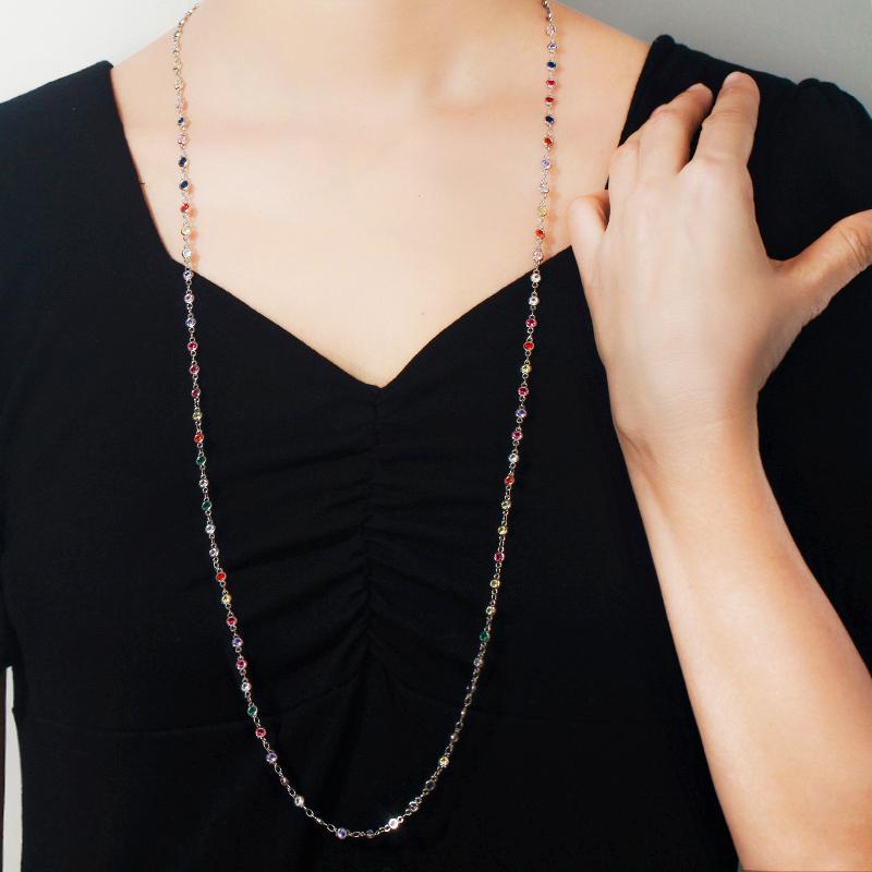 WWJ høy kvalitet rund regnbue Cubic Zirconia langkjede halskjede