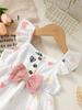 2 Stück Baby Mädchen Kleidung Outfit Herz Muster Rüschenärmel Oberteil Shorts Set Schleife Dekor für 0-18 Monate Kleinkind Süß Lässig Kleidung