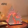 Xmas Tabletop Setting LED Wooden Christmas Tree Decor Glowing Hollow Light Up Warm Atmosphere Room Decor Ornaments for Holiday Party And Festive Home