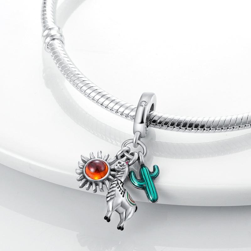 Cactus Pendant White Copper Plated 925 Silver Pendant Beads Diy Bracelet Necklace