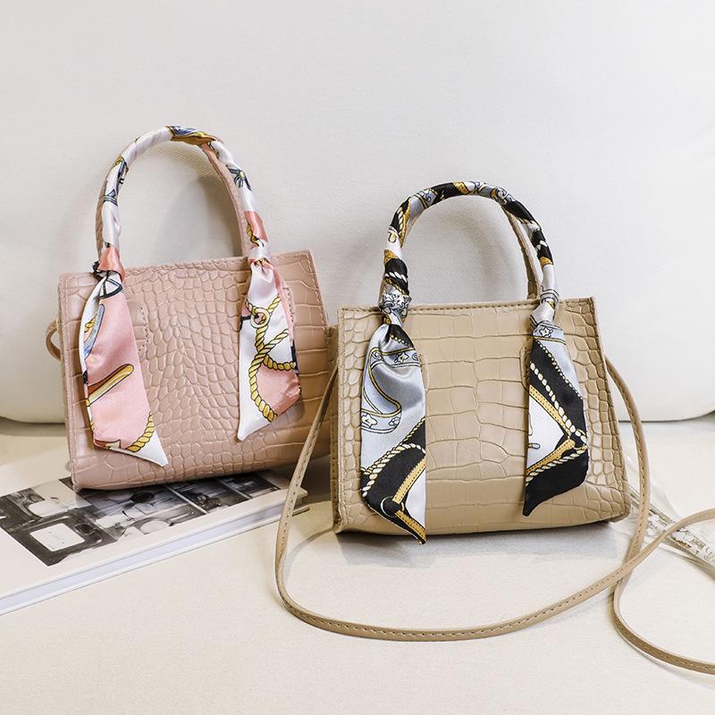 Silk Scarf Handbag Women's Bag Women's Rhombus Chain Crocodile Pattern Oblique Span Bag